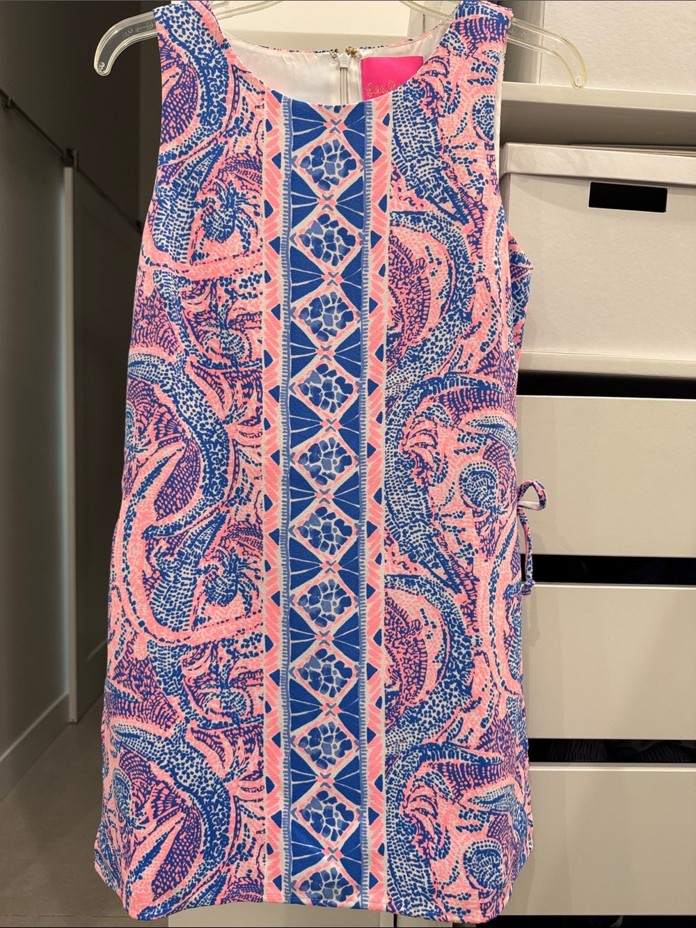 Lilly Pulitzer Pink and Blue Mini Dress w Skort and Side Slits Size 4